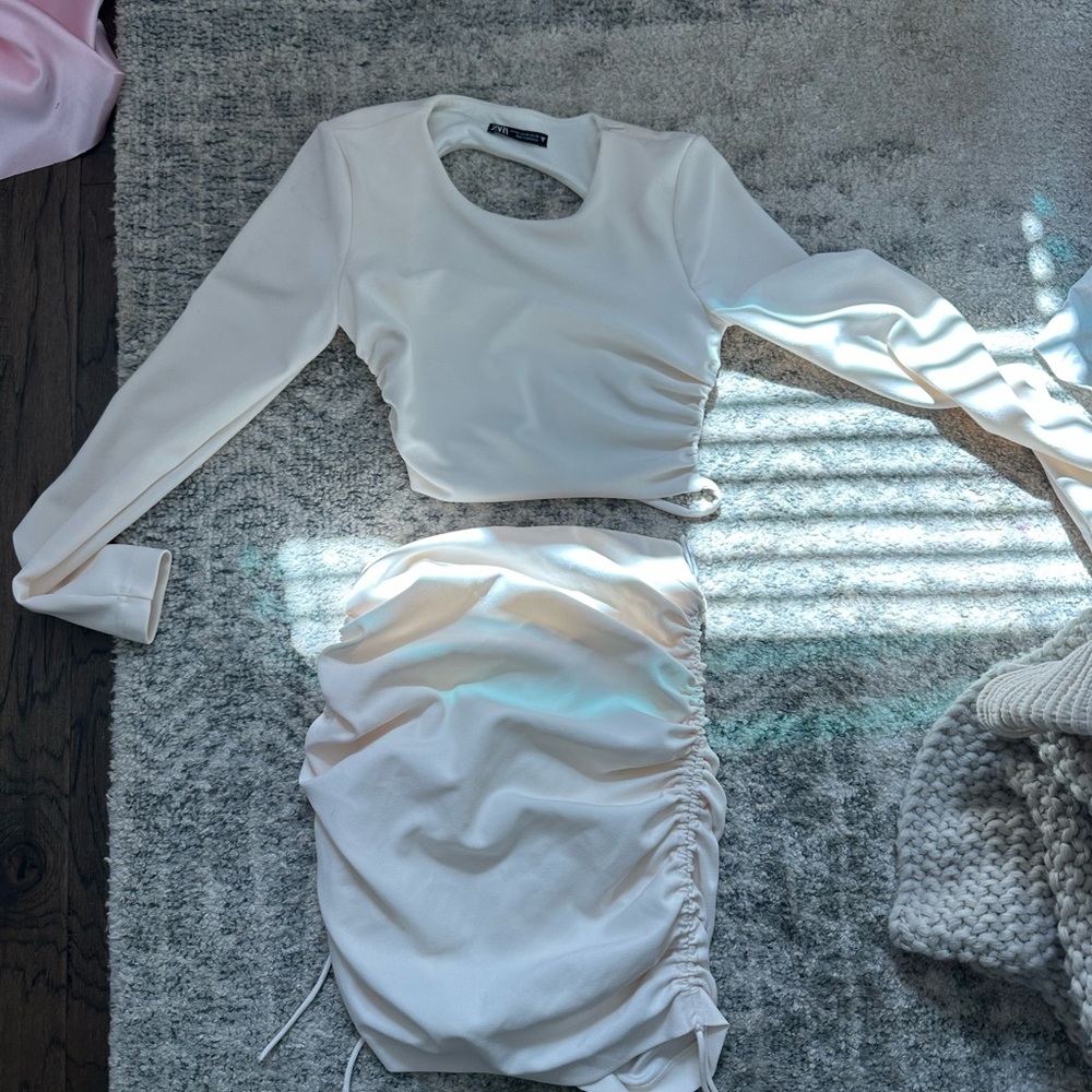Zara Cream Satin-Look Crop Top & Skirt Set
